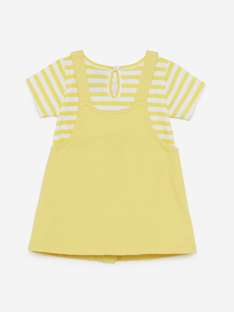 Baby HOP Yellow Striped T-Shirt And Pinafore Set