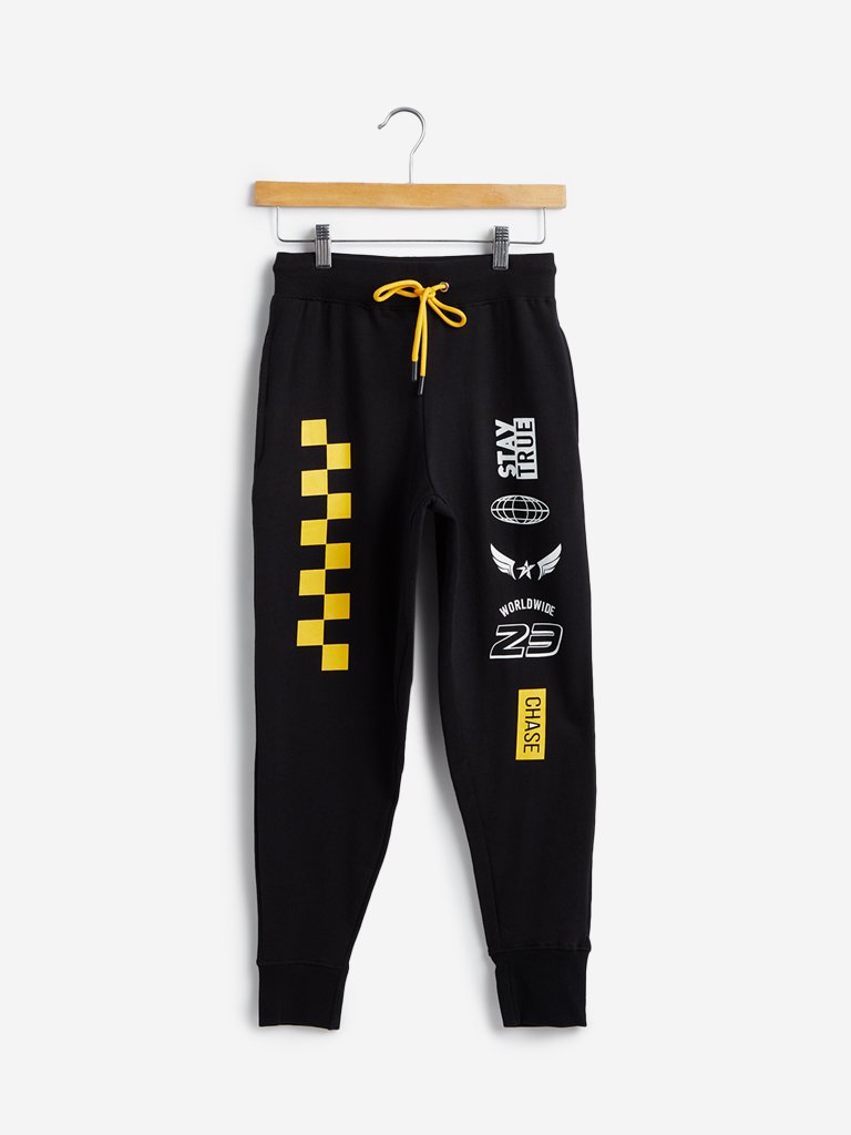 Studiofit Black Text Print Joggers