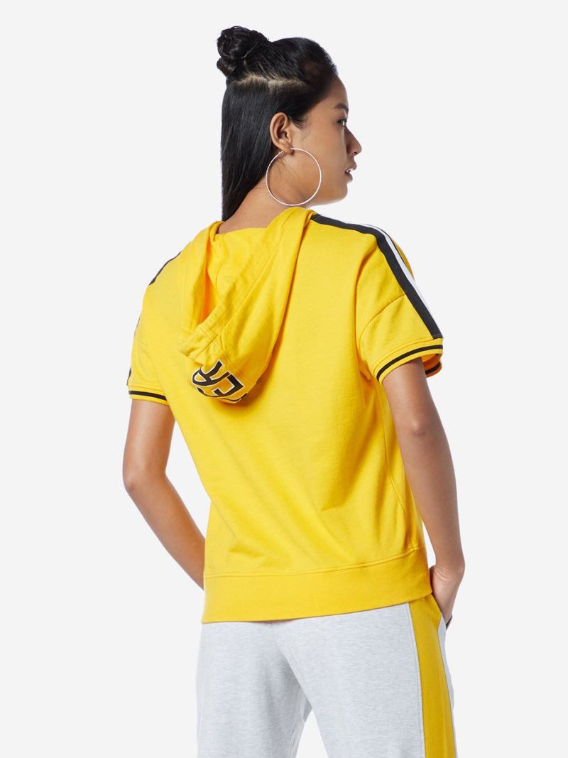 Studiofit Yellow Text Pattern Hooded Sweatshirt