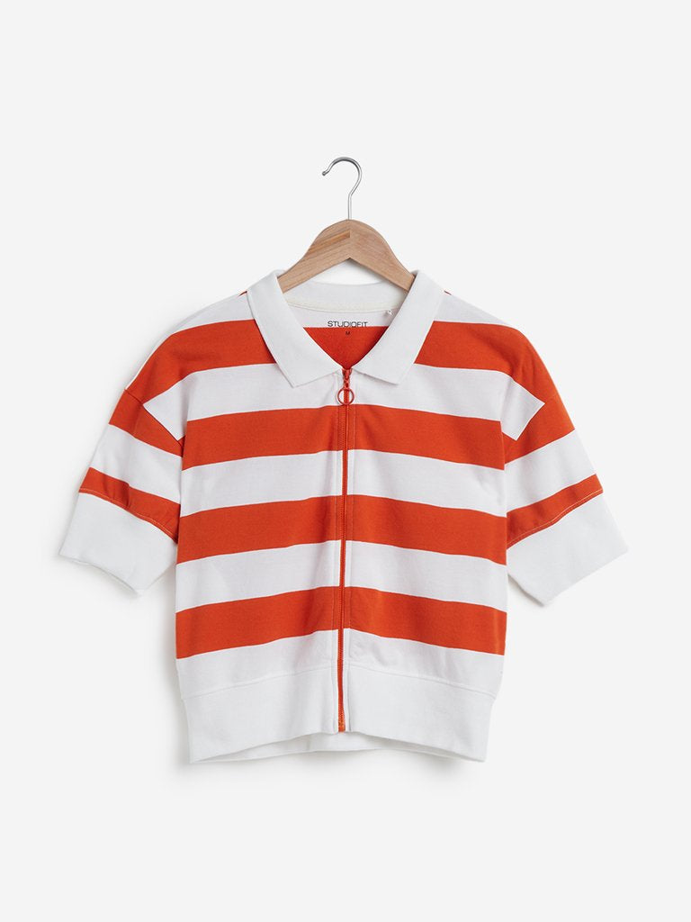 Studiofit Orange Striped Polo T-Shirt