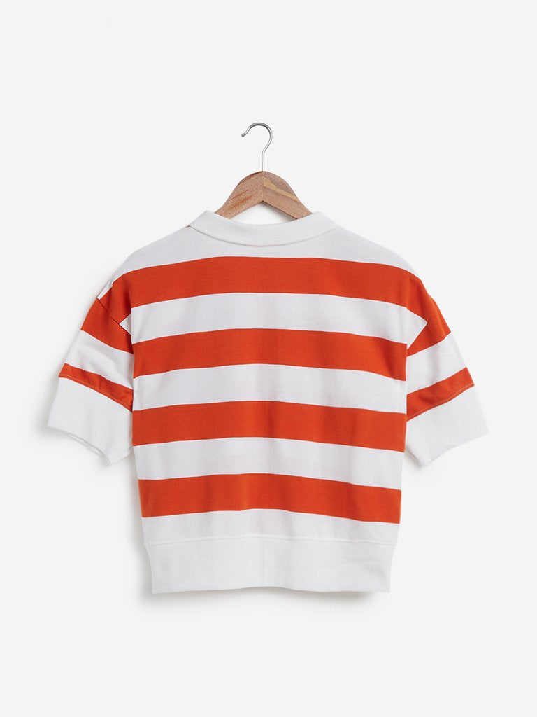 Studiofit Orange Striped Polo T-Shirt