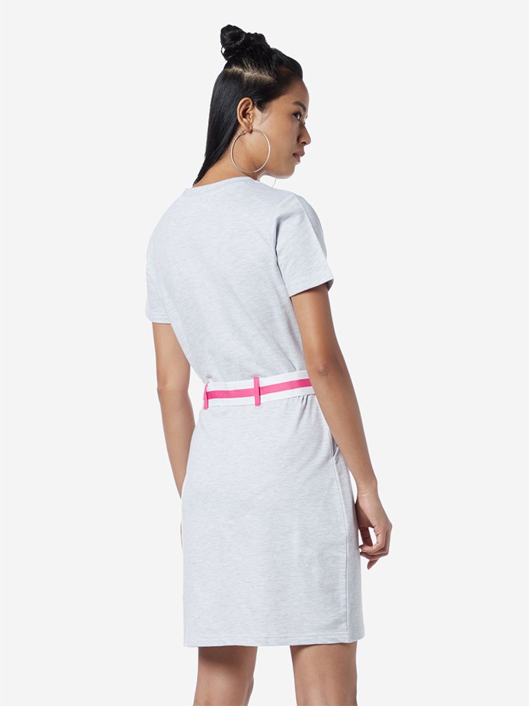 Studiofit Grey Text Print Dress With Belt