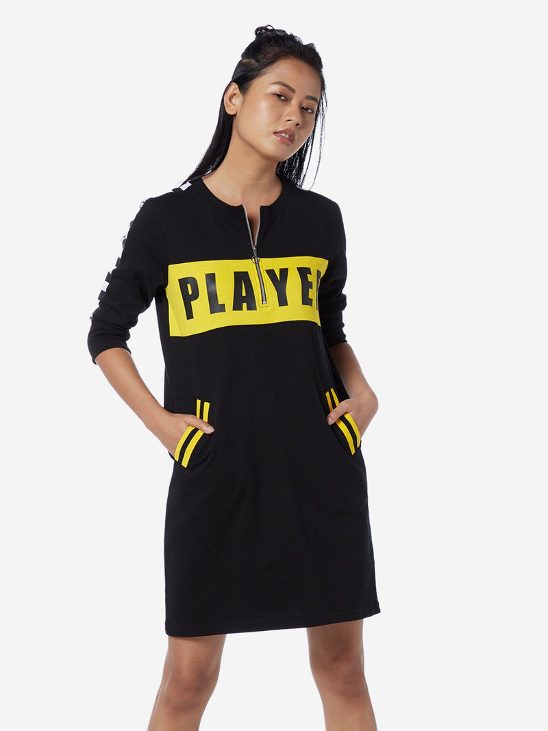 Studiofit Black Typographic Print Dress