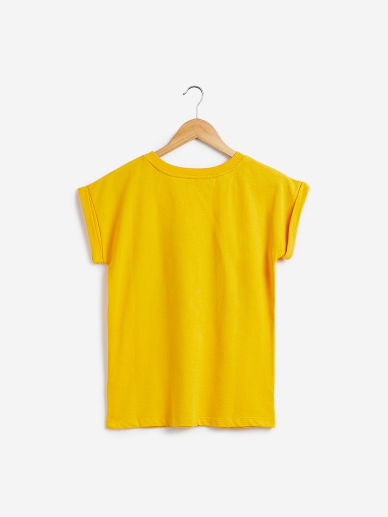 Studiofit Yellow Text Pattern T-Shirt