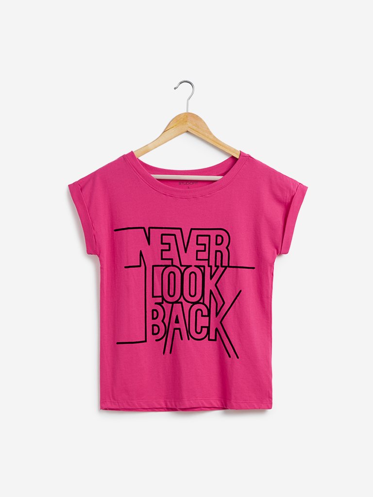 Studiofit Pink Typographic Pattern T-Shirt