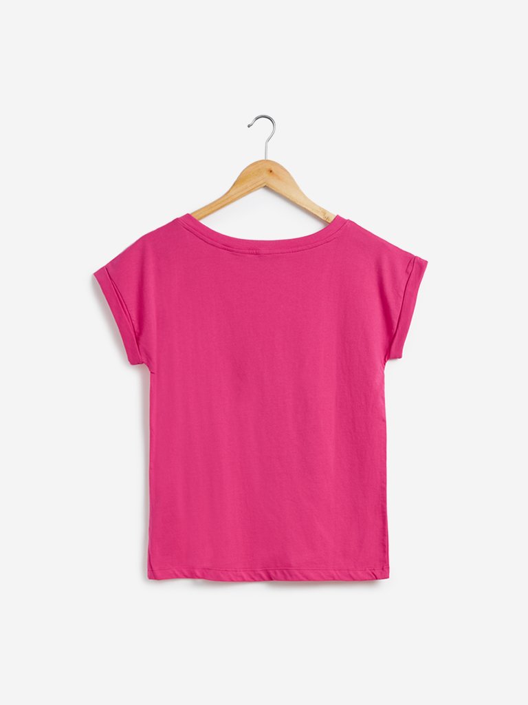 Studiofit Pink Typographic Pattern T-Shirt