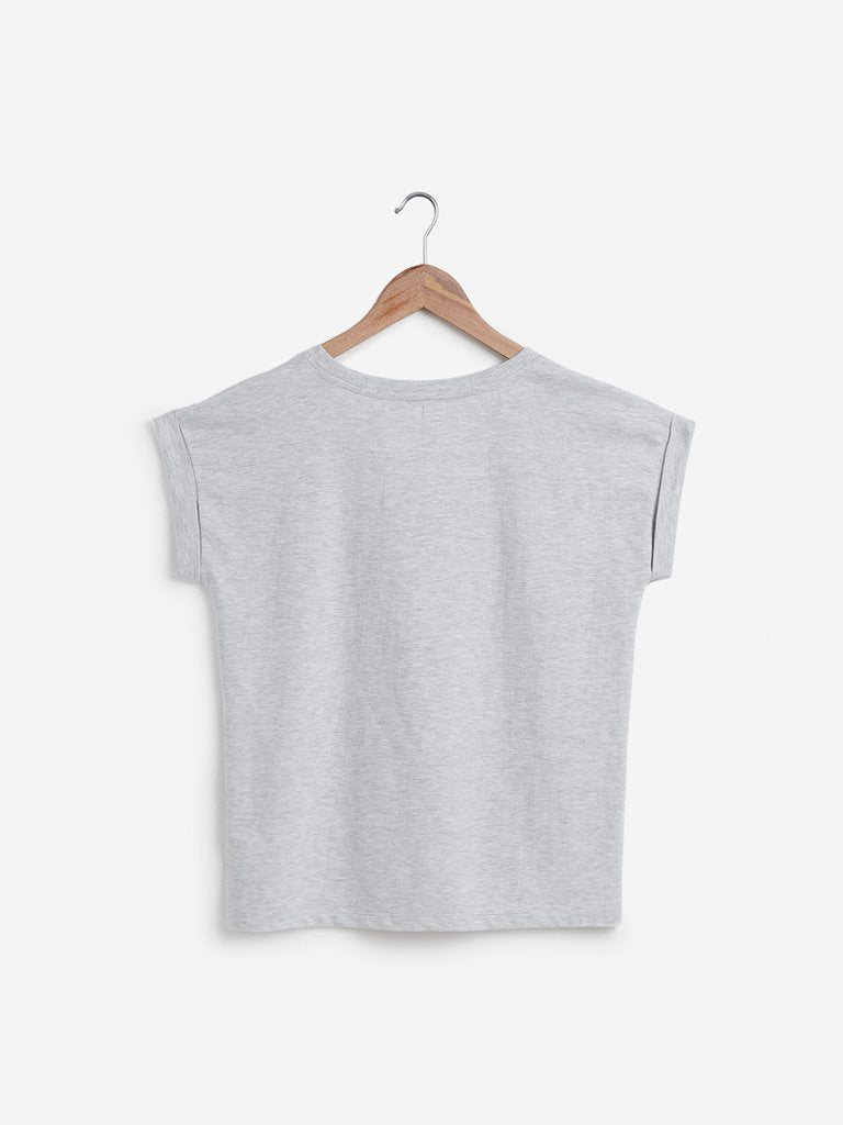 Studiofit Grey Melange Printed Power T-Shirt
