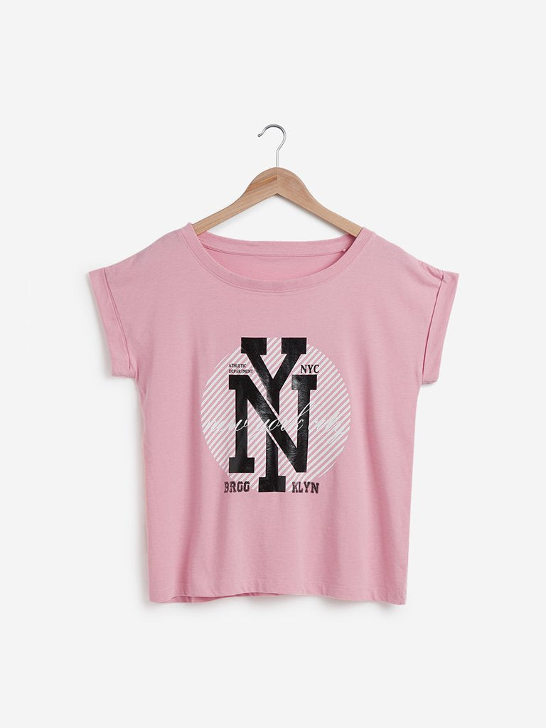 Studiofit Light Pink Text Print Power T-Shirt