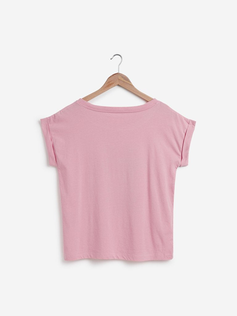 Studiofit Light Pink Text Print Power T-Shirt