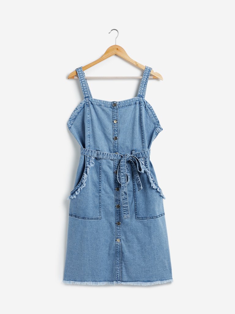 Sassy Soda Curves Blue Denim Dress with Belt