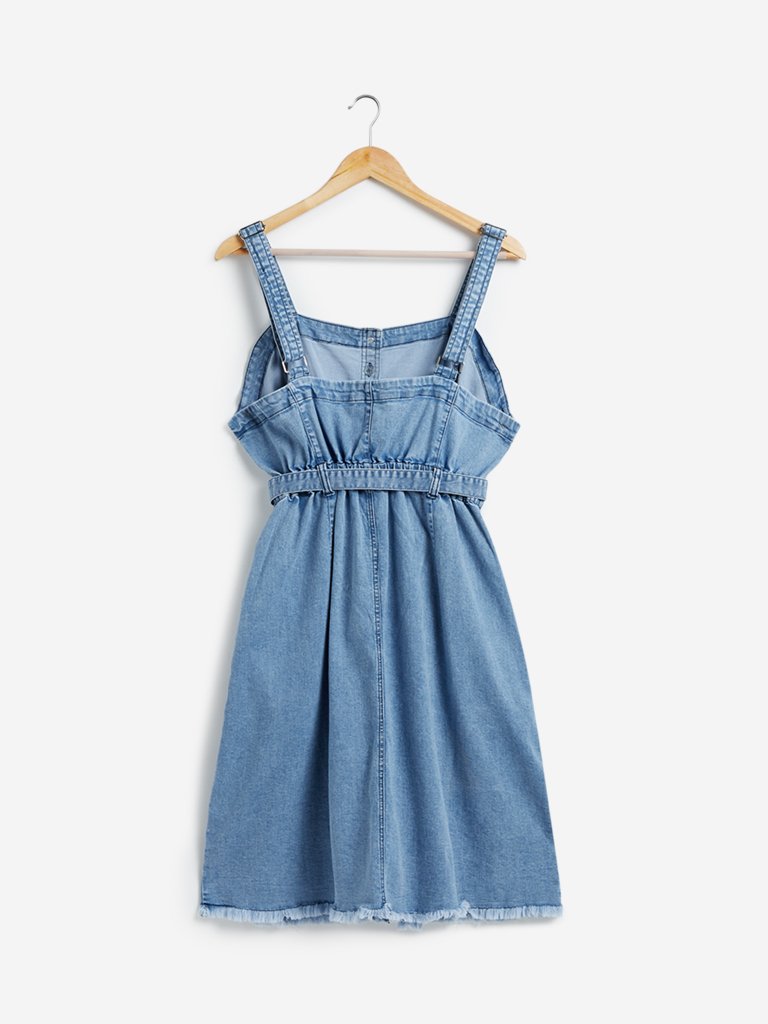 Sassy Soda Curves Blue Denim Dress with Belt