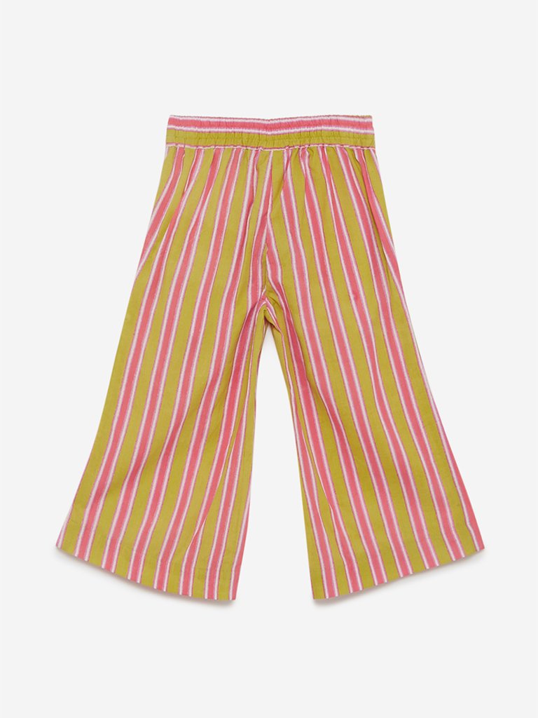 Utsa Kids Lime Striped Palazzos With Belt