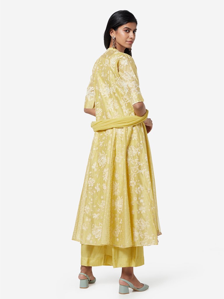 Vark Yellow Anarkali Kurta, Palazzos And Dupatta