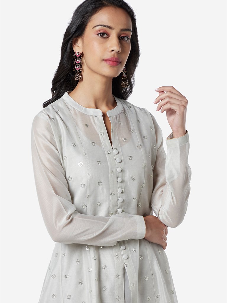 Vark Grey A-Line Kurta, Inner And Palazzos Set