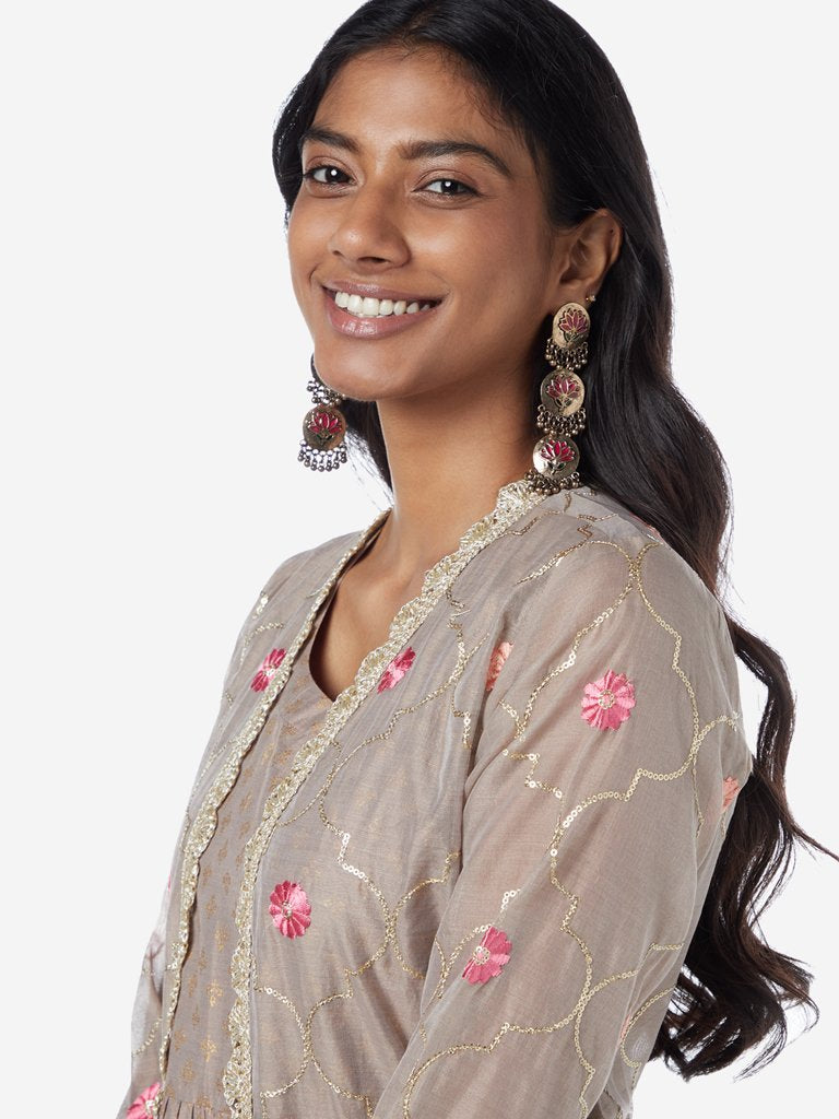 Vark Taupe Maxi Dress With Jacket Set