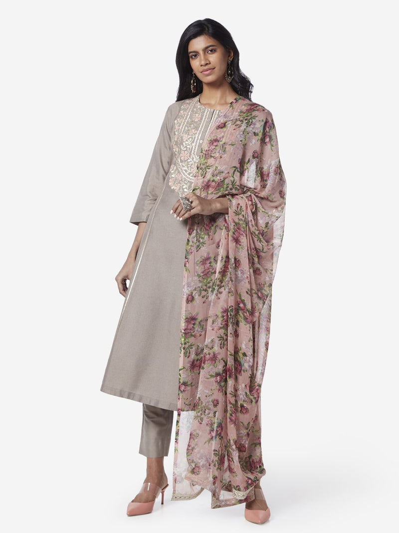 Vark Taupe A-line Kurta And Palazzos Set