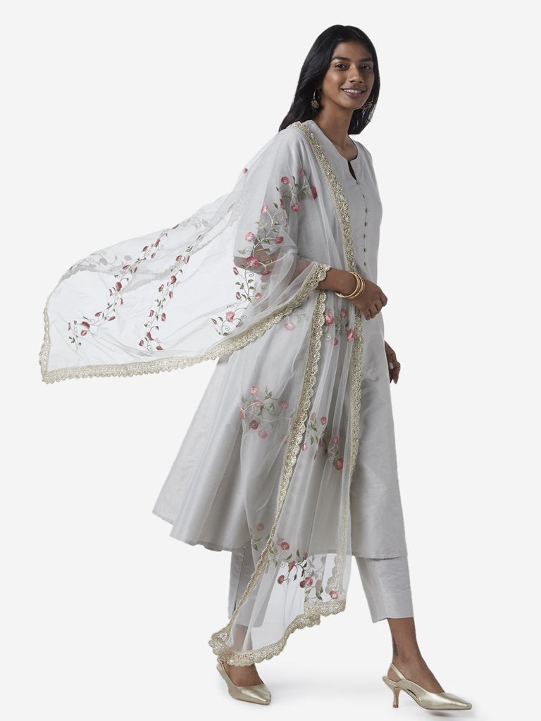 Vark Grey Anarkali Kurta, Palazzos And Dupatta