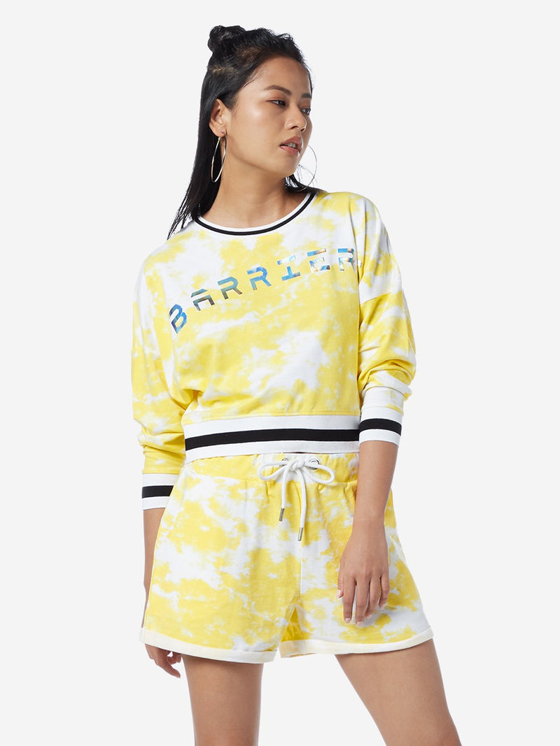 Studiofit Yellow Abstract Print Crop Sweatshirt