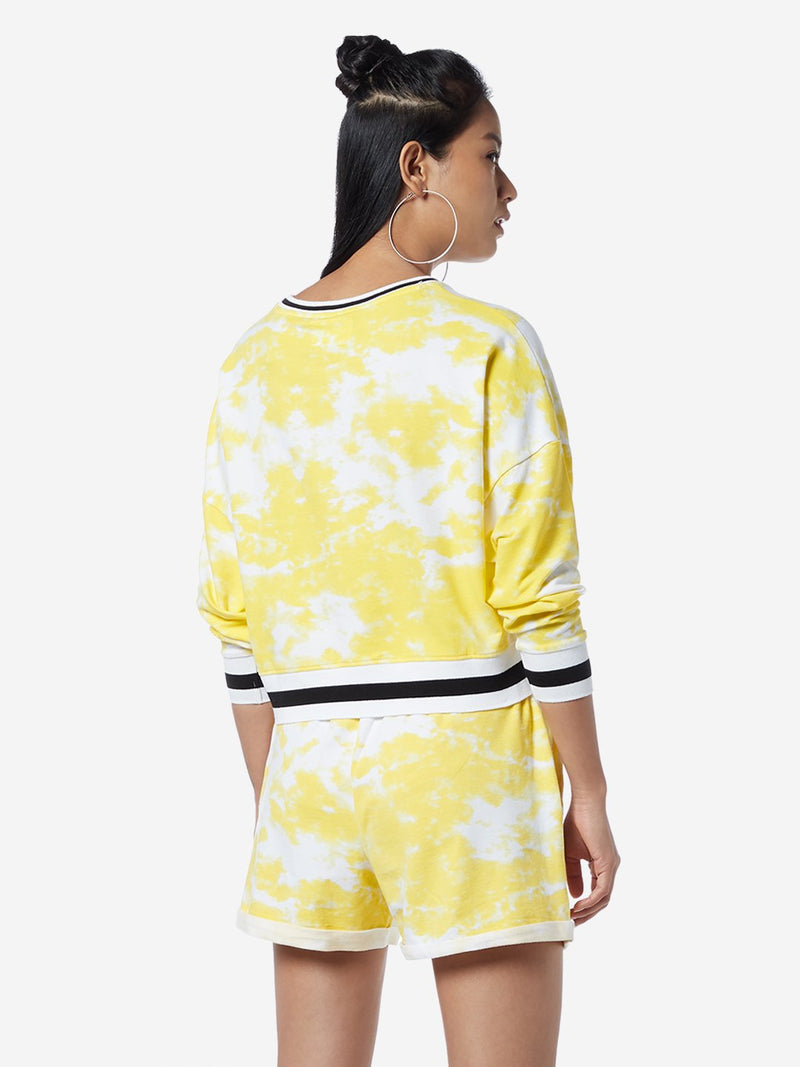 Studiofit Yellow Abstract Print Crop Sweatshirt