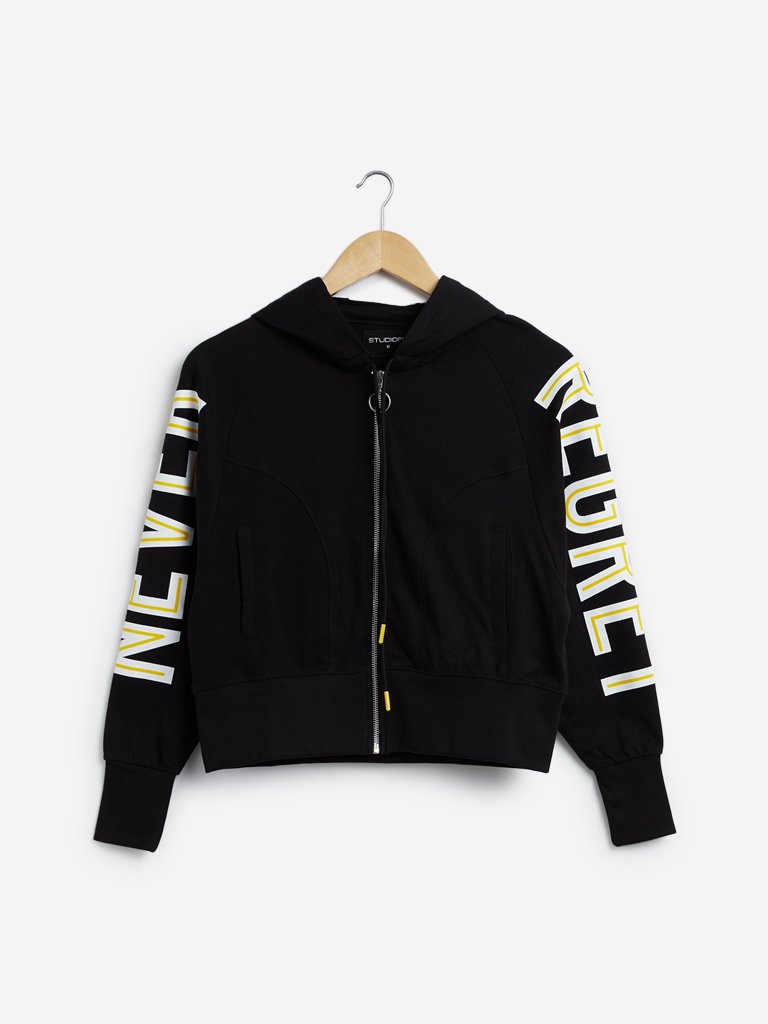 Studiofit Black Text Pattern Jacket