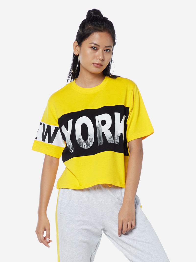 Studiofit Yellow New York Skyline Print T-Shirt
