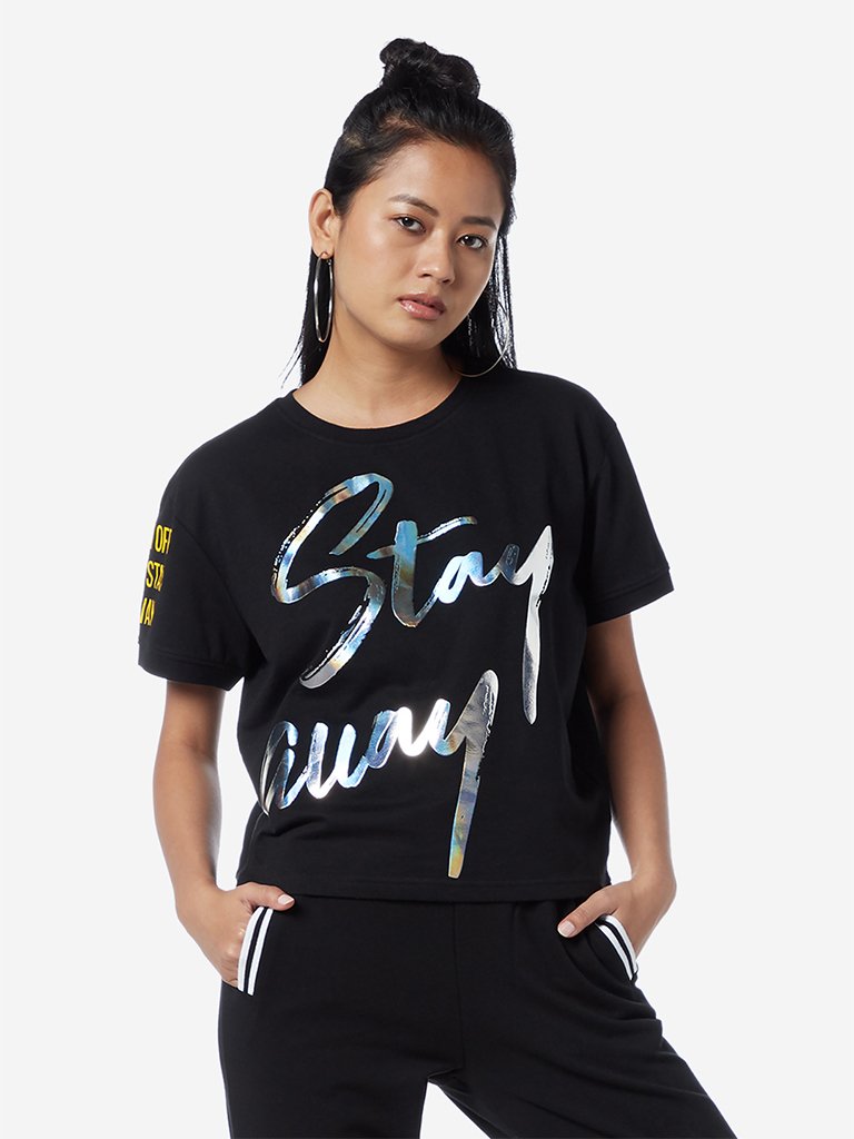 Studiofit Black Typographic Print T-Shirt