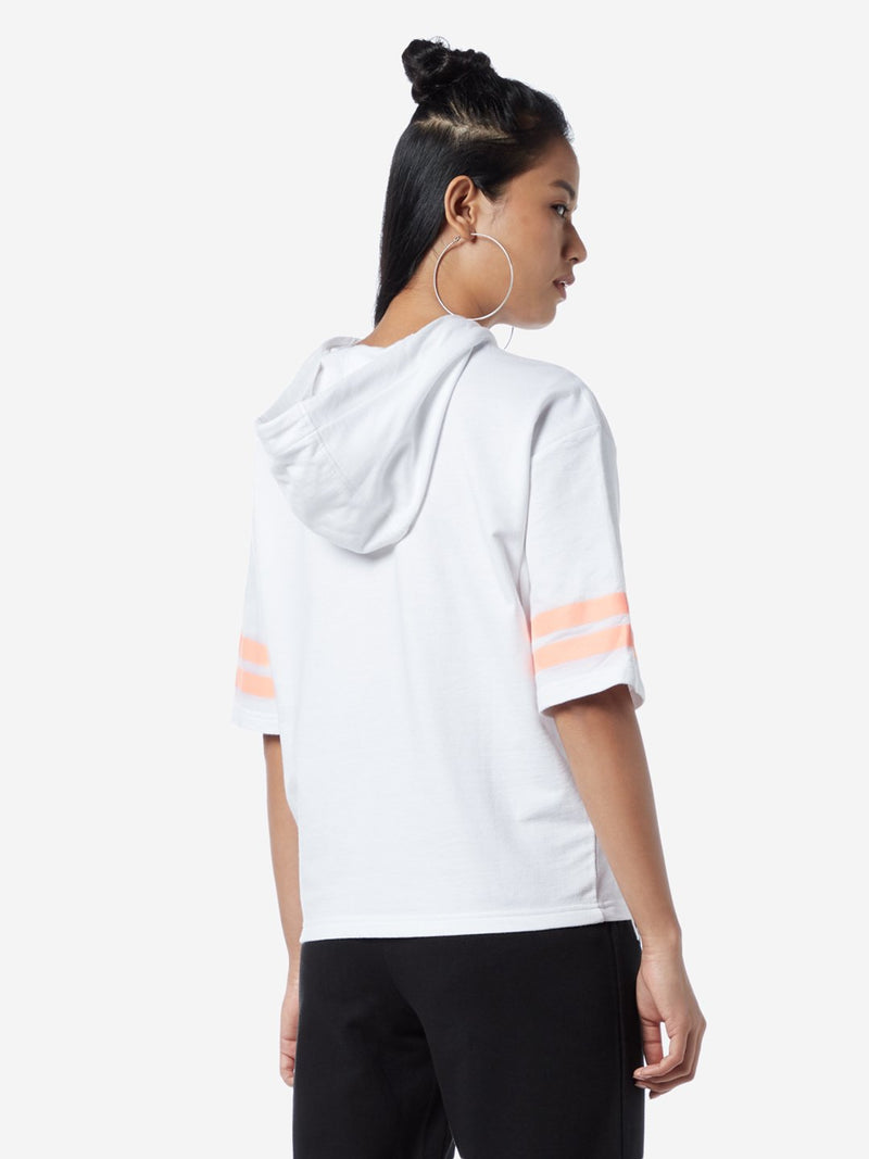 Studiofit White Typographic Print Hooded T-Shirt