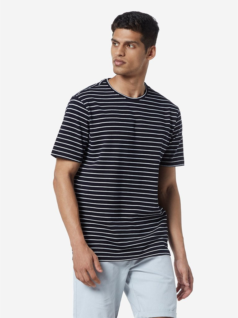 Ascot Navy Striped Relaxed Fit T-Shirt