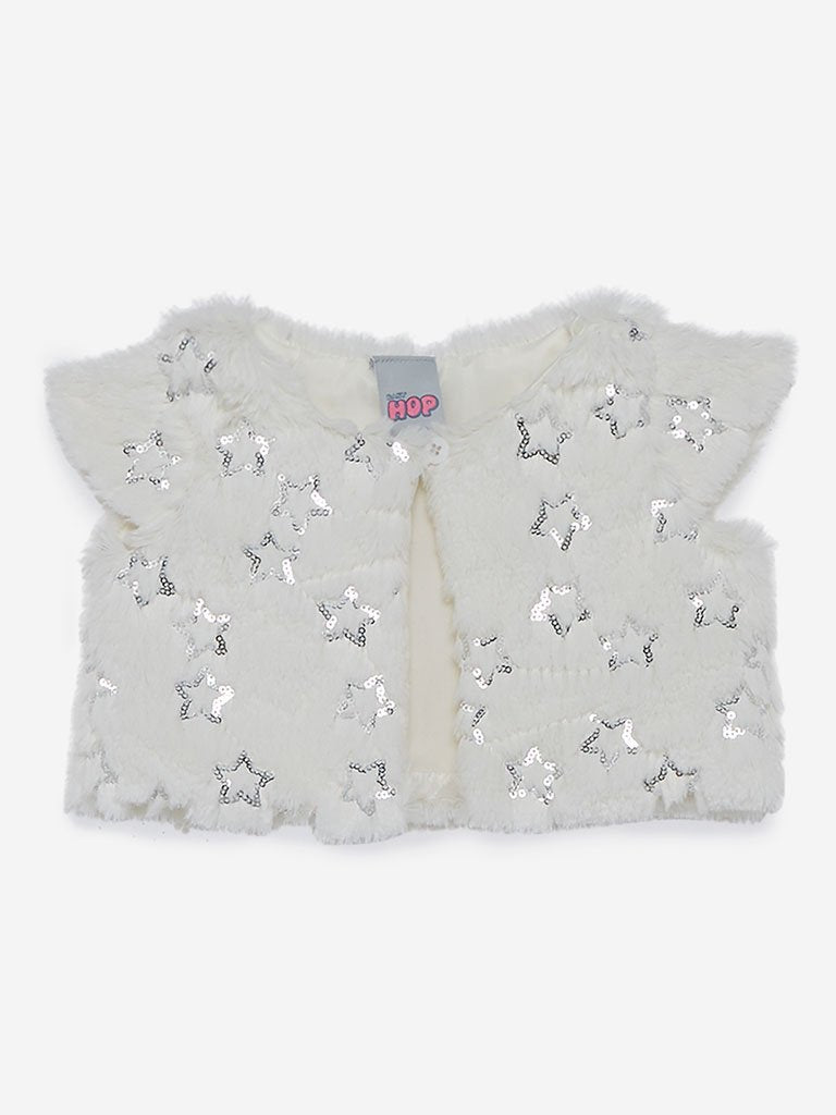 Baby HOP Off White Sequinned Star Shrug