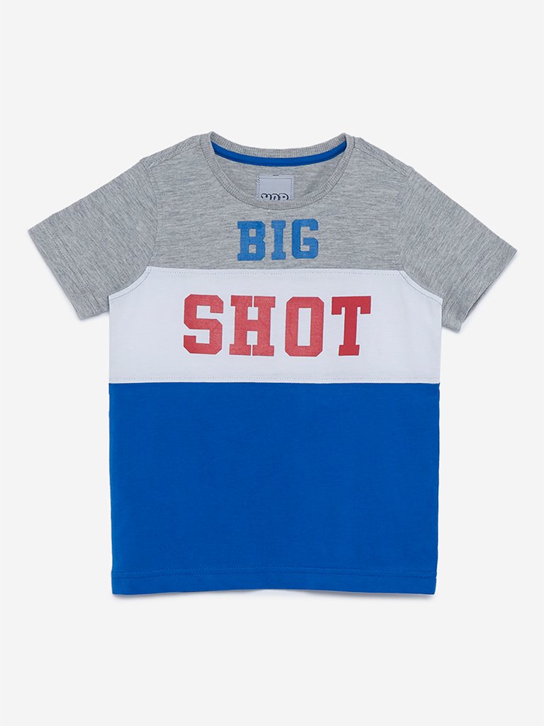 HOP Kids Blue Colour-Block Pattern T-Shirt
