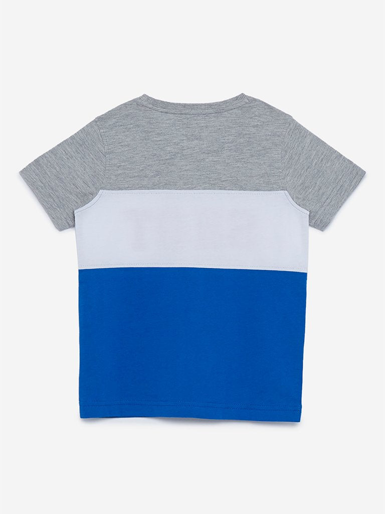 HOP Kids Blue Colour-Block Pattern T-Shirt