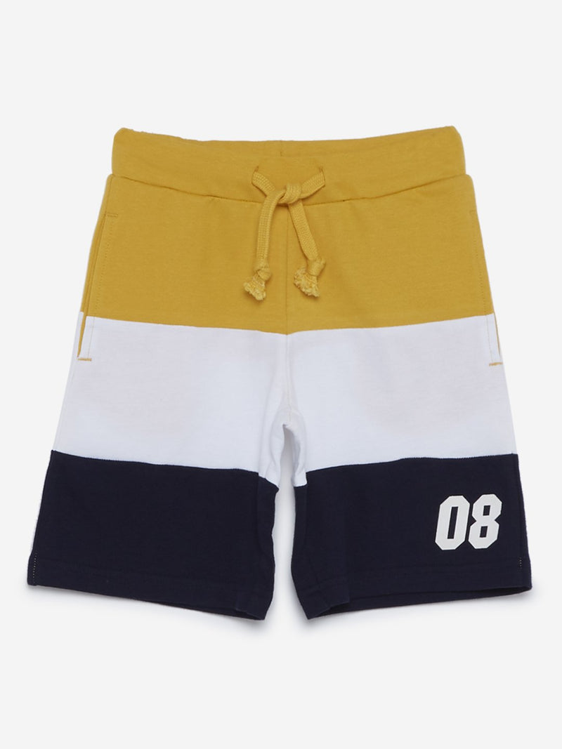 HOP Kids Mustard Colour-Blocked Cotton Shorts