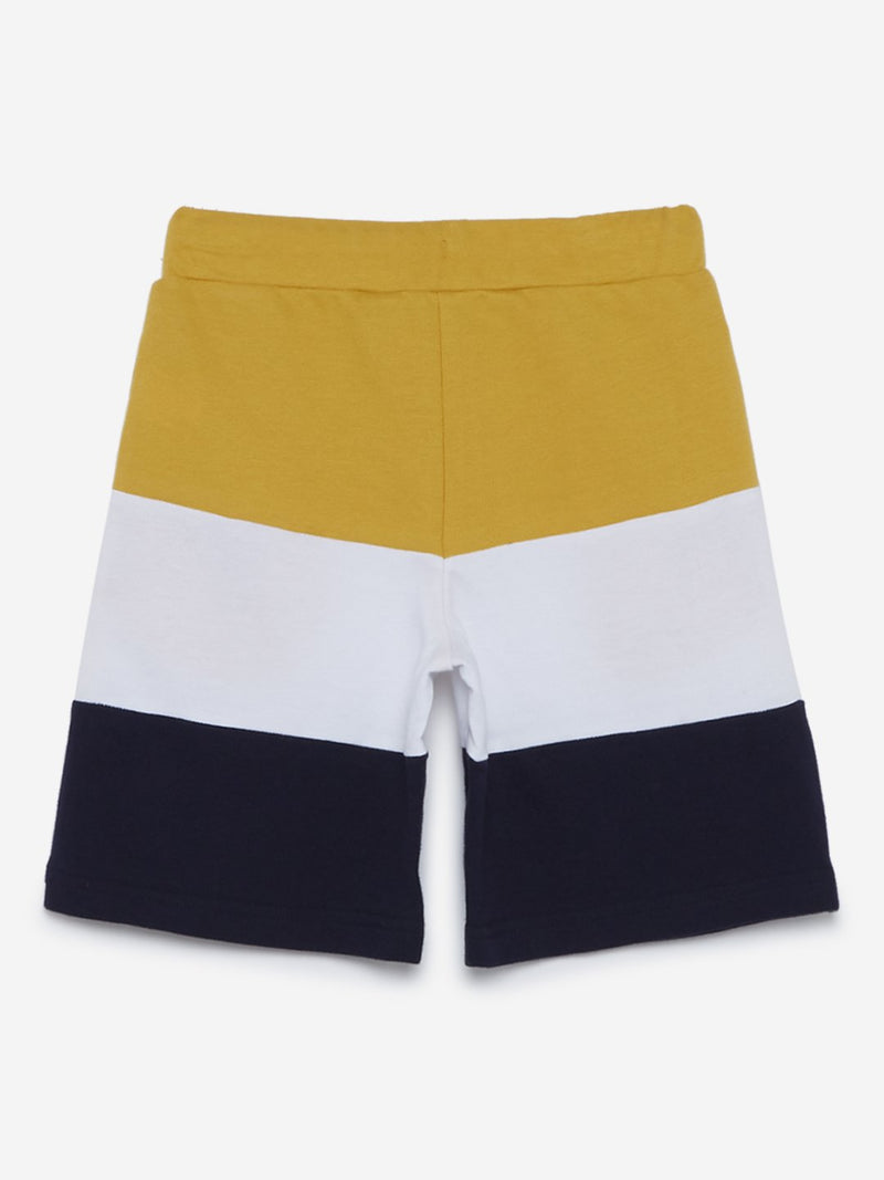 HOP Kids Mustard Colour-Blocked Cotton Shorts