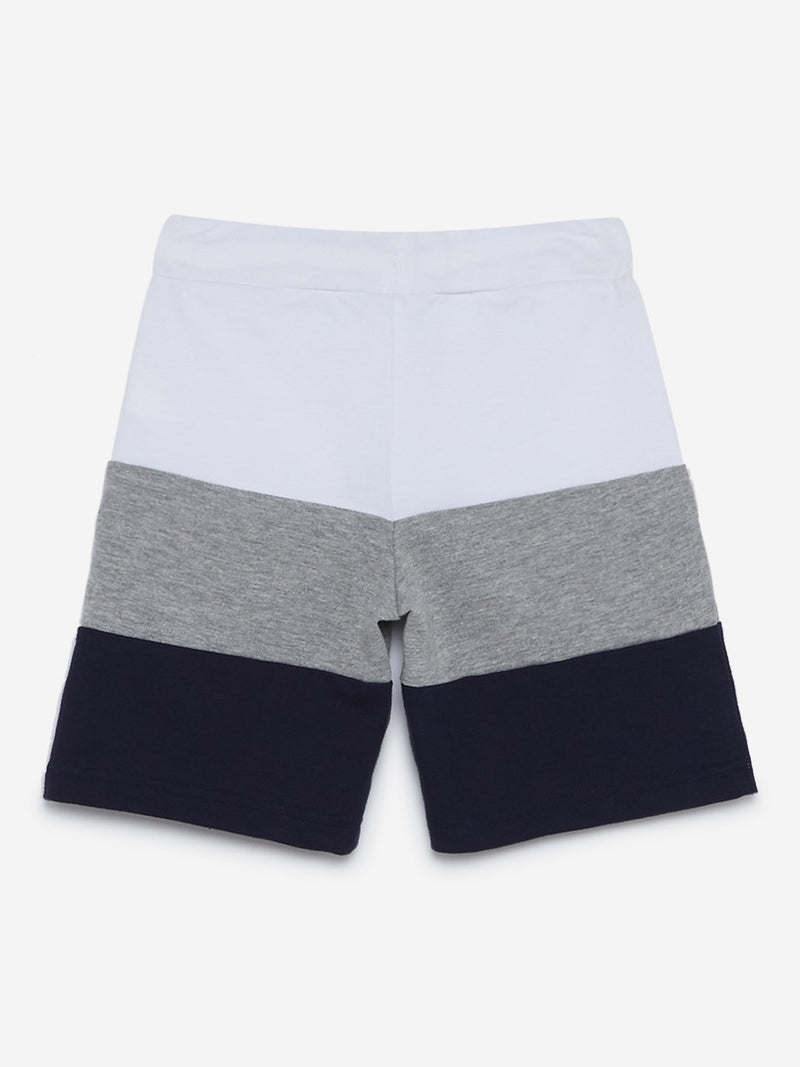 HOP Kids Navy Colour-Blocked Cotton Shorts