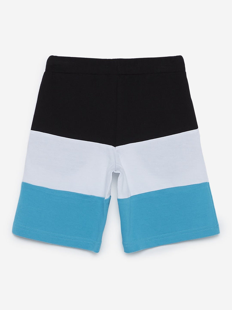HOP Kids Aqua Colour-Blocked Cotton Shorts