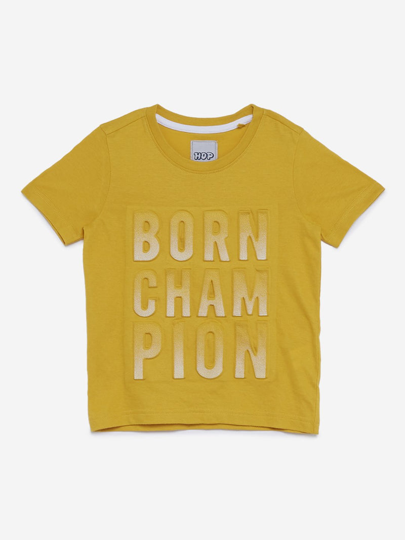 HOP Kids Mustard Embossed Pure Cotton T-Shirt