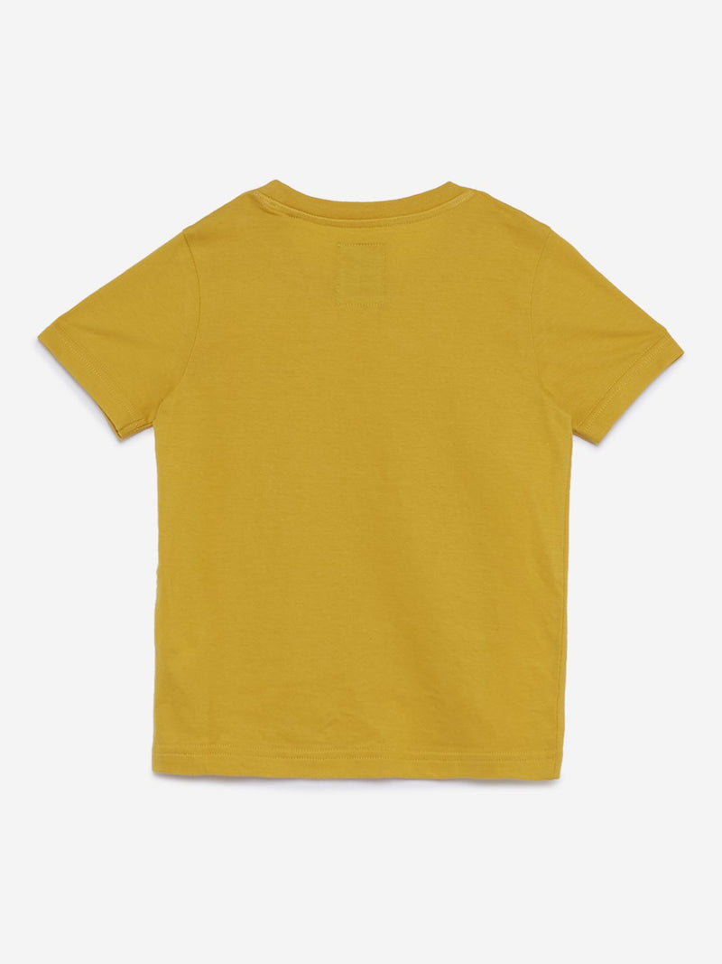 HOP Kids Mustard Embossed Pure Cotton T-Shirt