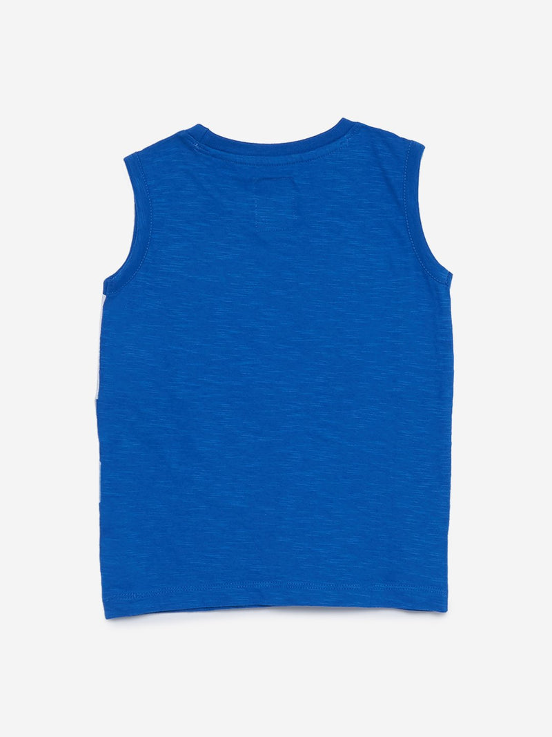 HOP Kids Blue Text Print Cotton Tank T-Shirt