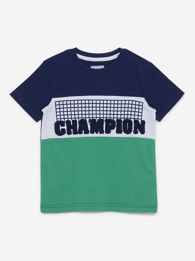 HOP Kids Green Text Printed T-Shirt