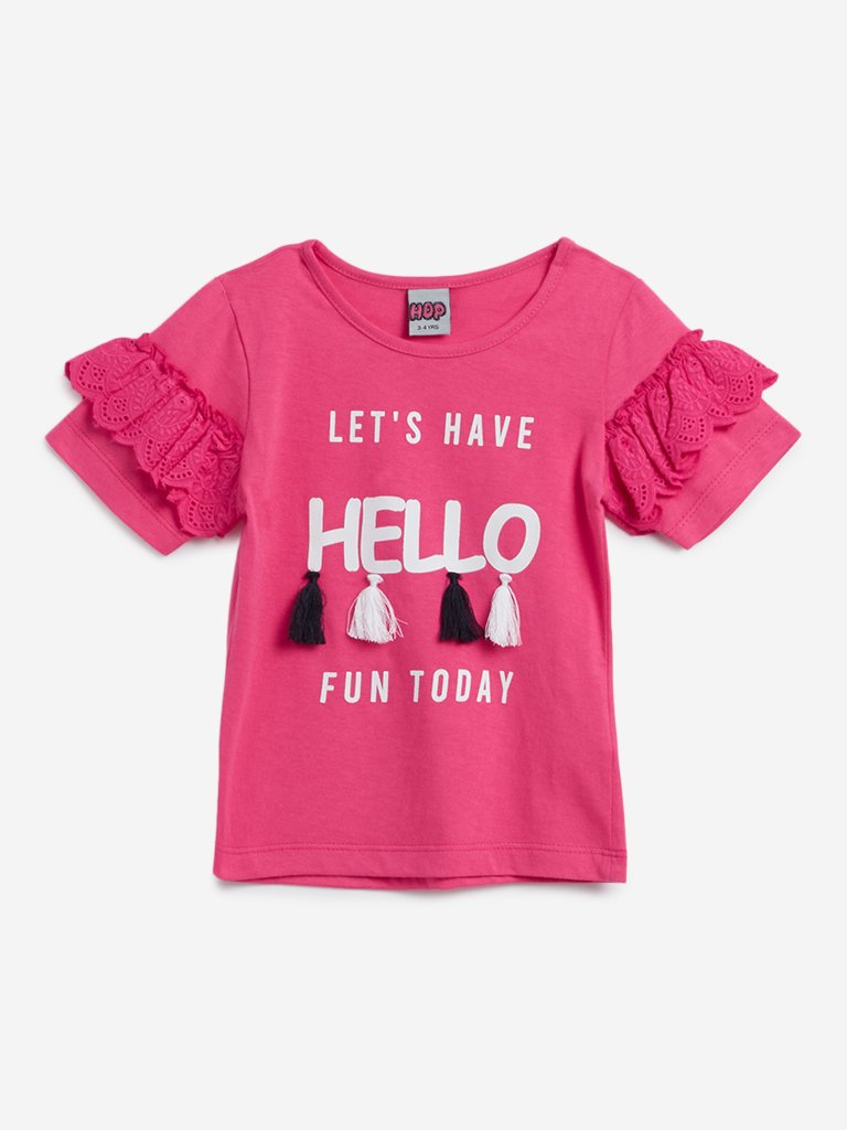 HOP Kids Pink Text Print T-Shirt