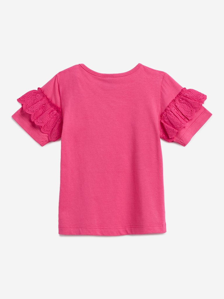 HOP Kids Pink Text Print T-Shirt