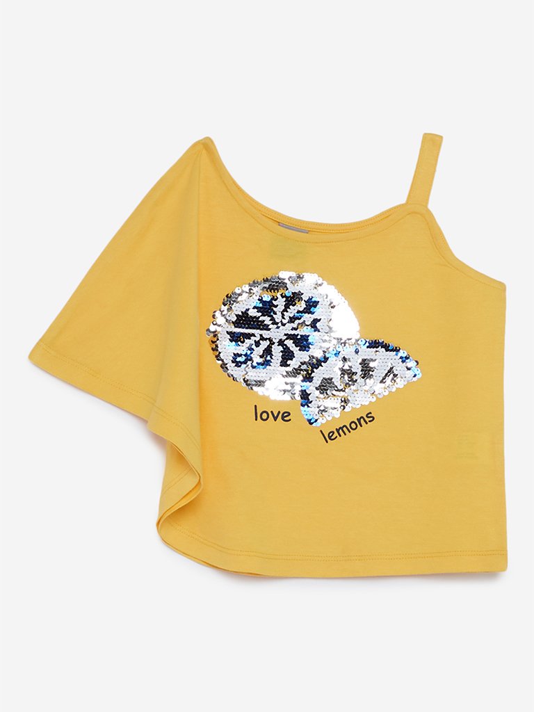 HOP Kids Yellow Reversible Sequin Lemon Top