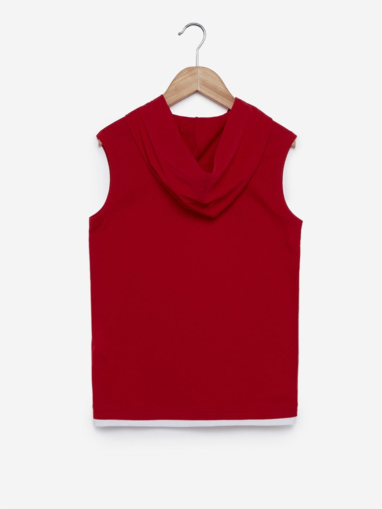Y&F Kids Red Printed Hooded Tank T-Shirt