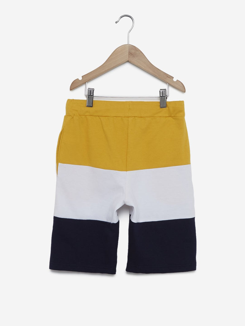 Y&F Kids Mustard Colour-Blocked Cotton Shorts