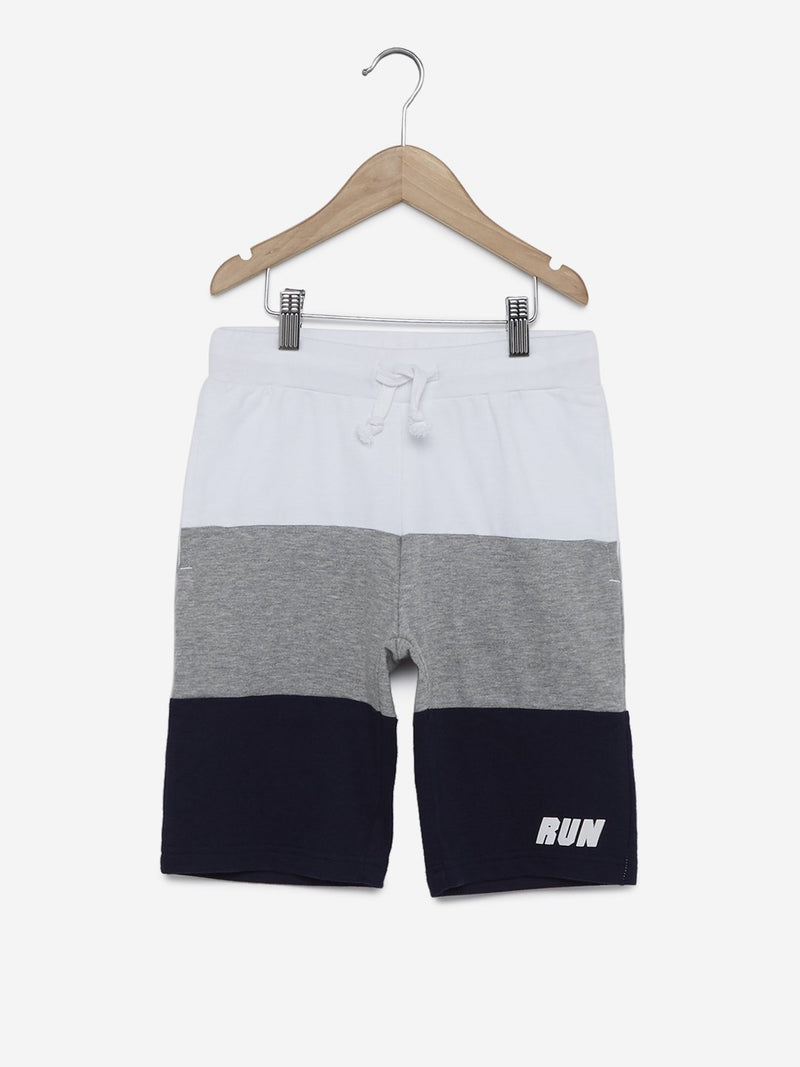 Y&F Kids Navy Colour-Blocked Cotton Shorts