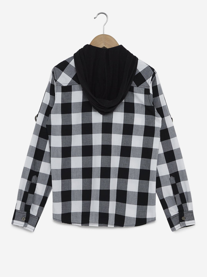 Y&F Kids Black Checkered Hooded Shirt