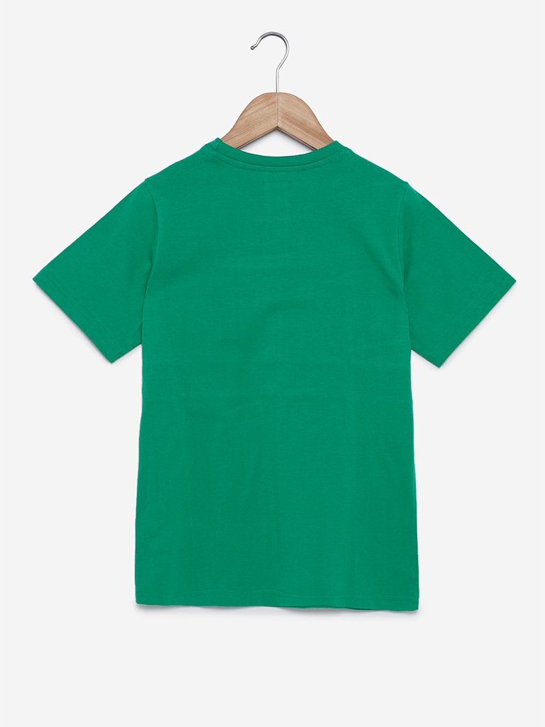 Y&F Kids Green Text Embroidered T-Shirt