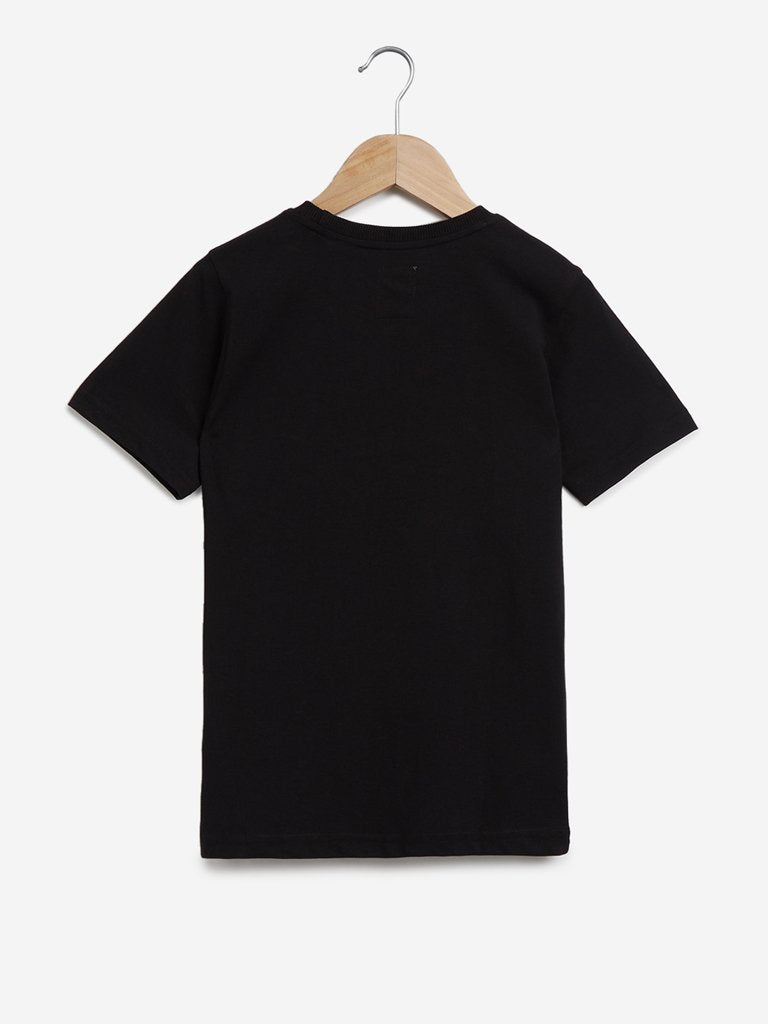 Y&F Kids Black Text Patterned Cotton T-Shirt