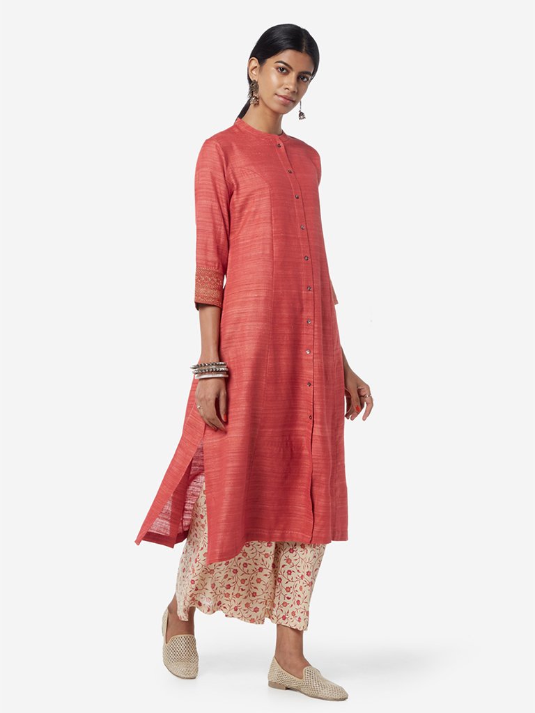 Zuba Coral Embroidered A-line Kurta