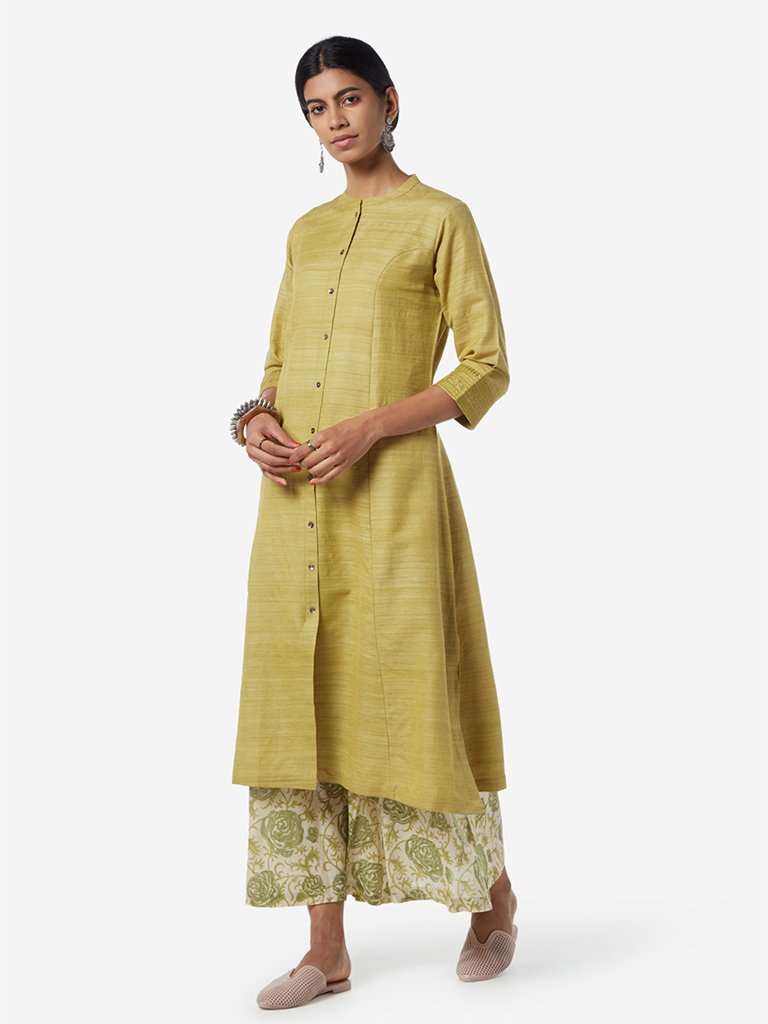 Zuba Olive Embroidered A-line Kurta